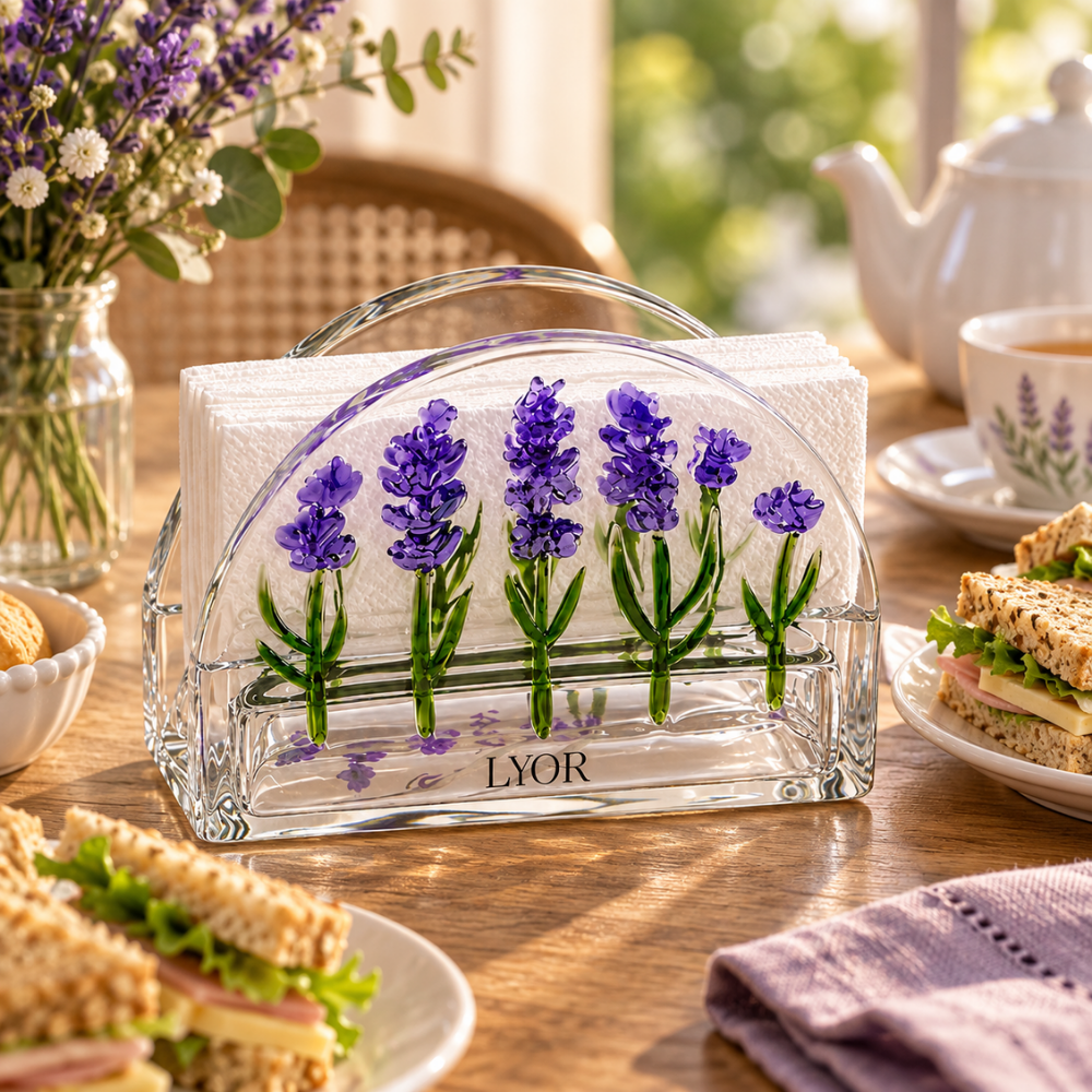 Porta Guardanapos Lavanda Hand Painting Cristal Coliseu