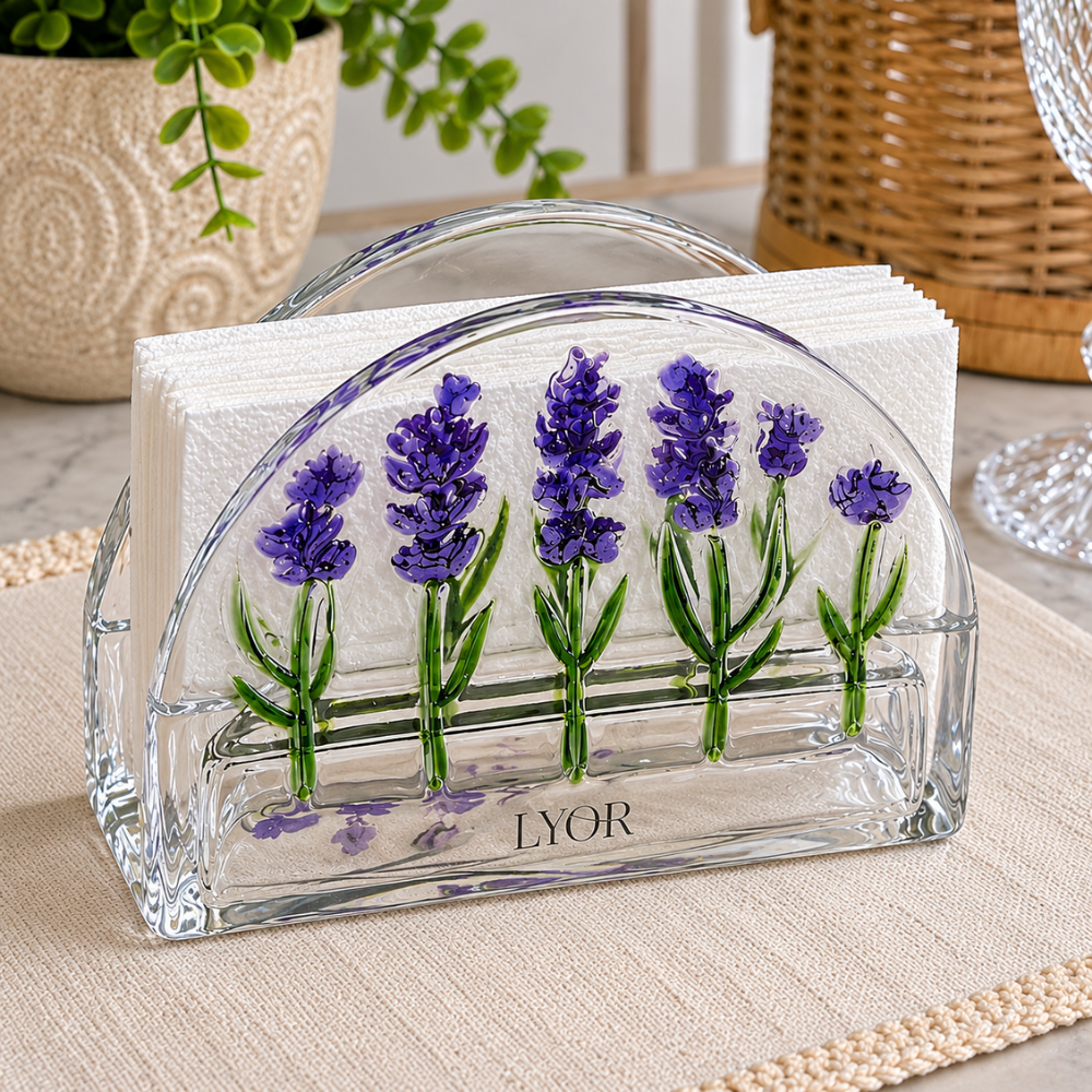 Porta Guardanapos Lavanda Hand Painting Cristal Coliseu