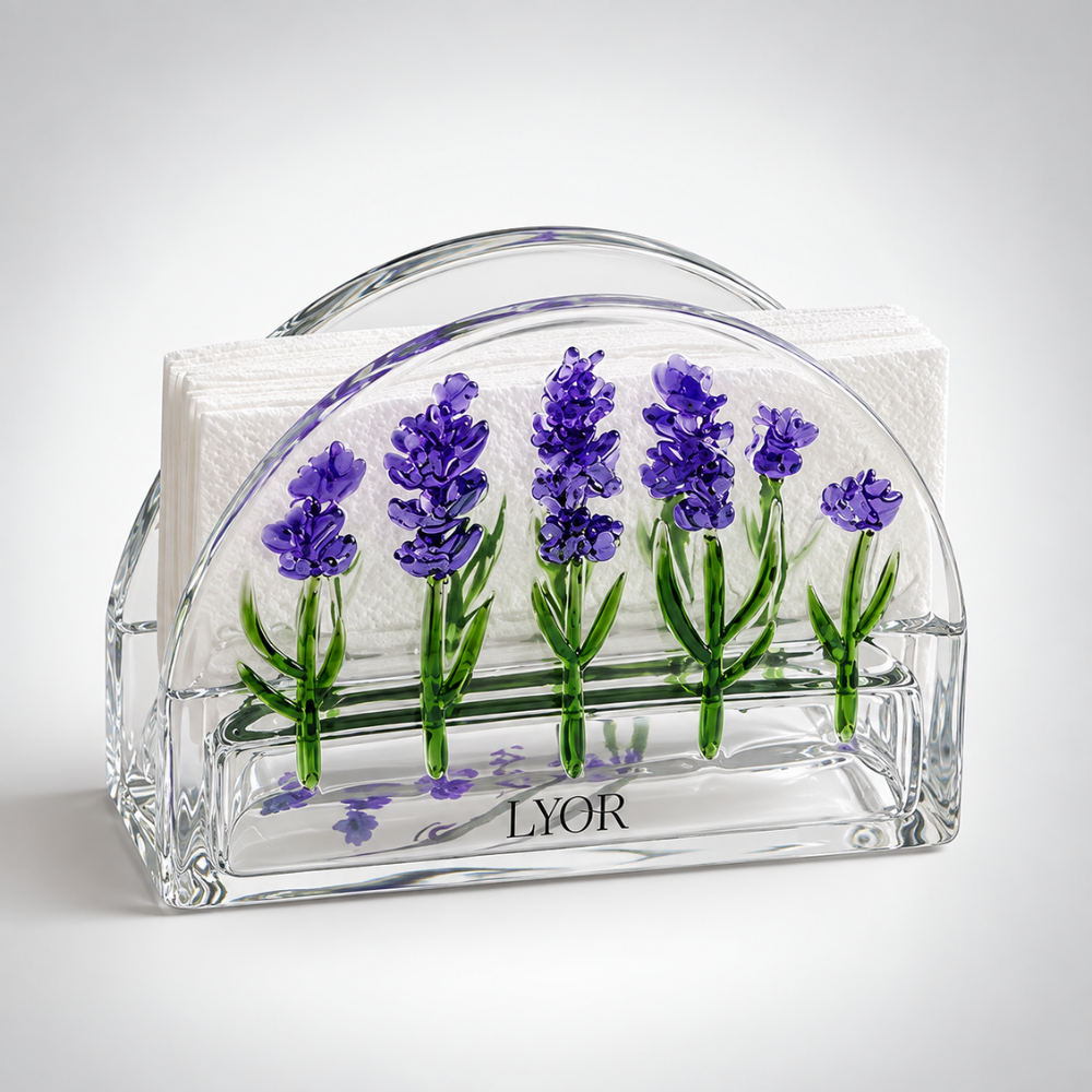 Porta Guardanapos Lavanda Hand Painting Cristal Coliseu