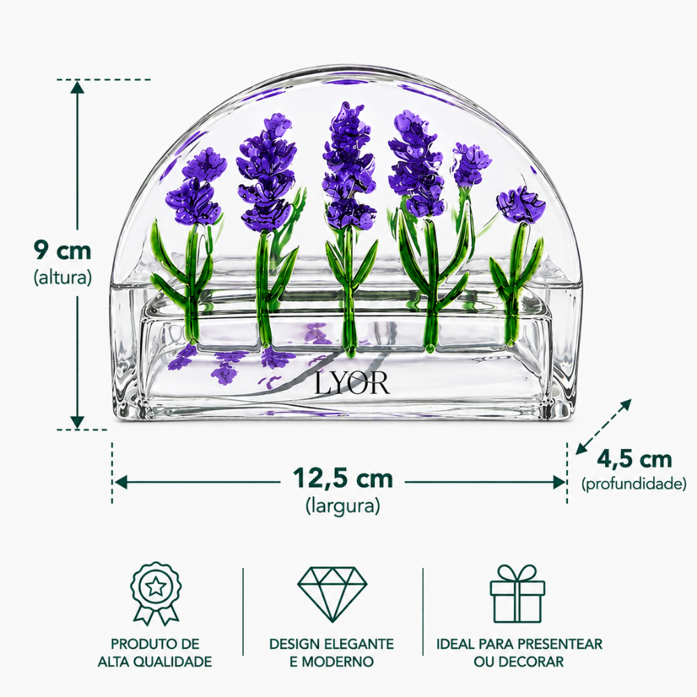 Porta Guardanapos Lavanda Hand Painting Cristal Coliseu