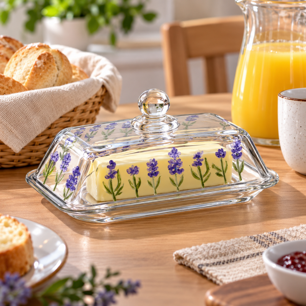 Manteigueira Lavanda Hand Painting 17cm Cristal Coliseu