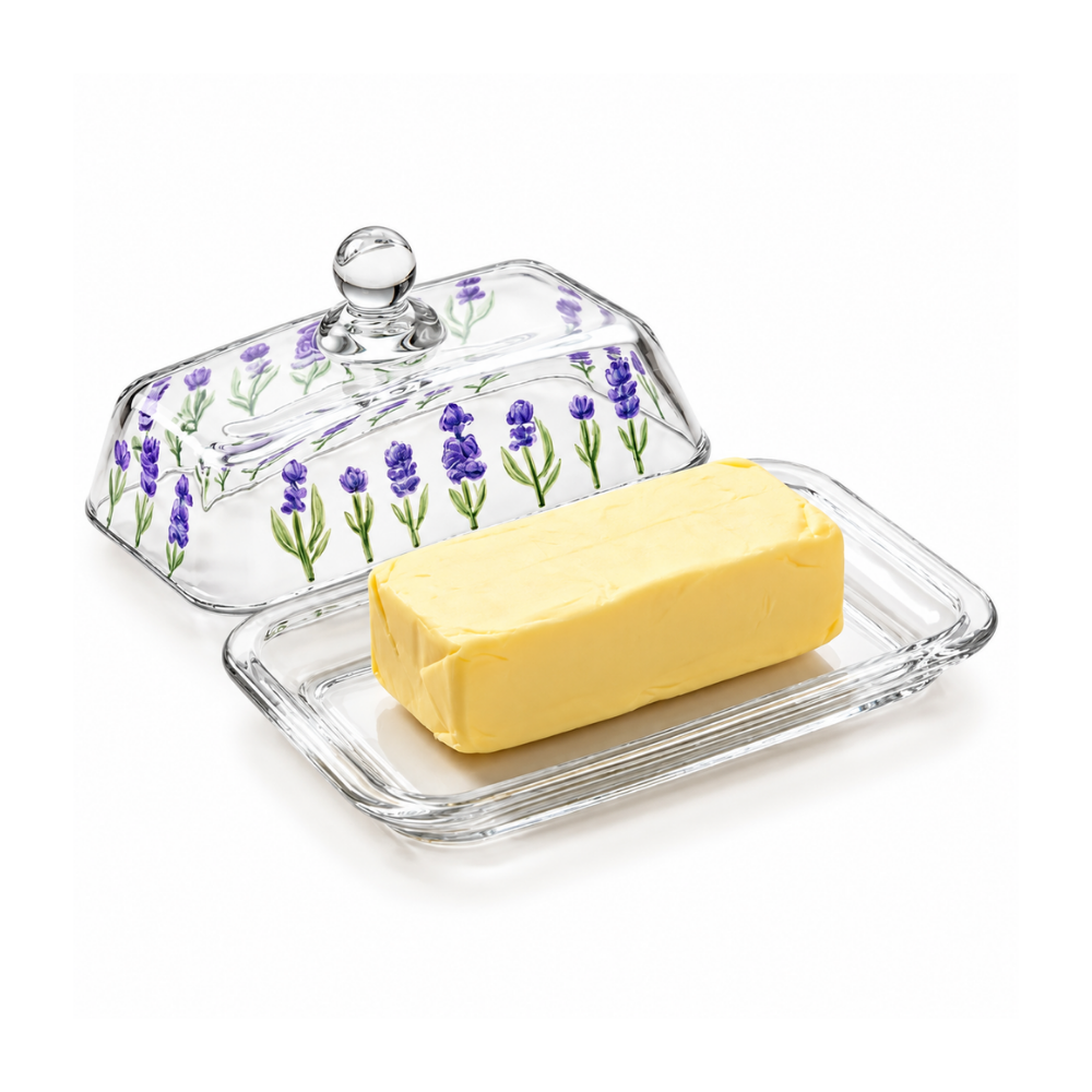 Manteigueira Lavanda Hand Painting 17cm Cristal Coliseu