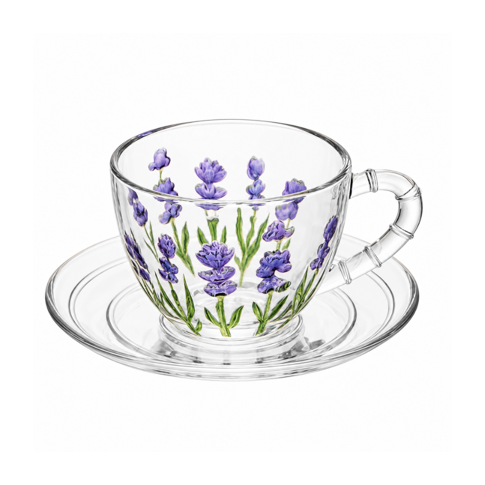 Xícara de Café com Pires Lavanda Hand Painting 80ml Coliseu
