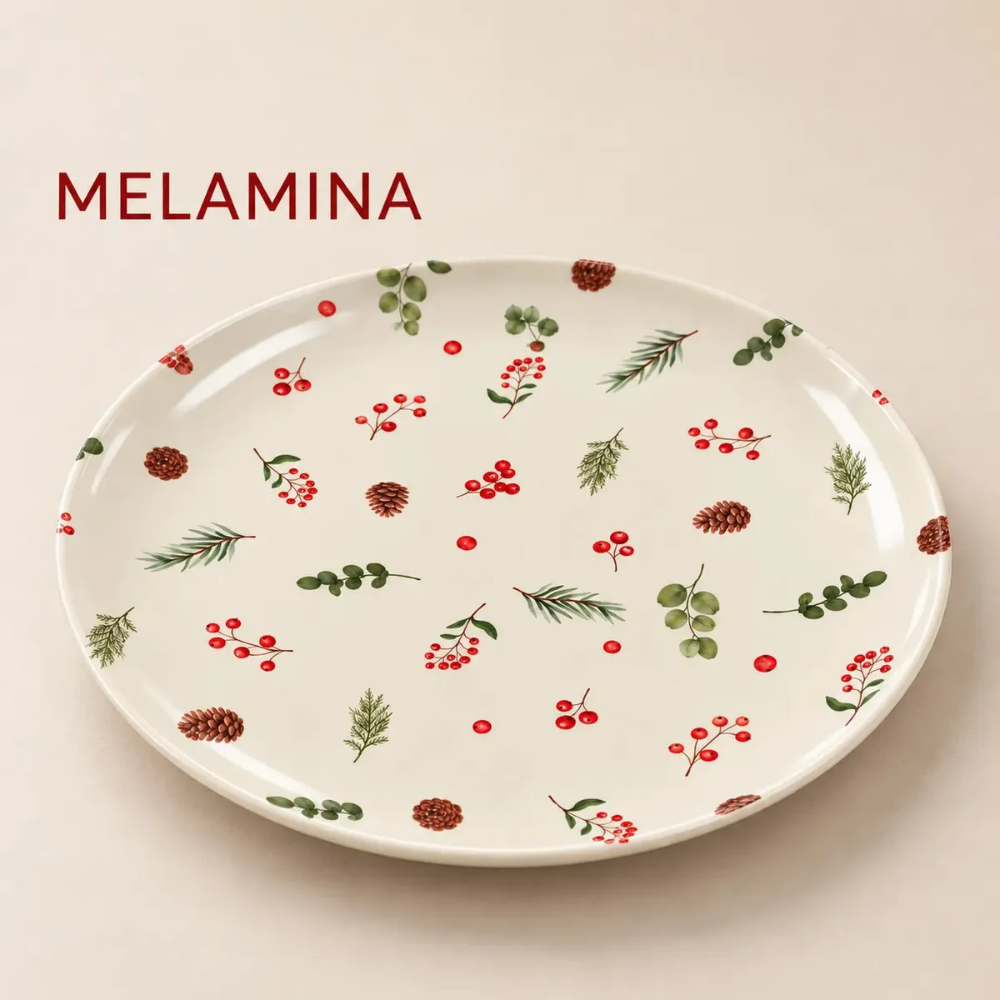 Prato Raso Berries e Folhas 25,4cm Melamina Multiart