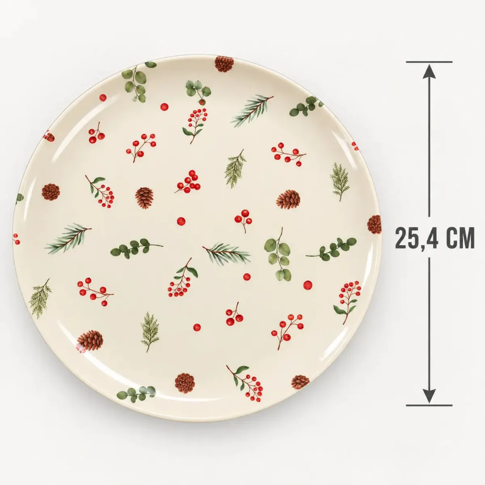 Prato Raso Berries e Folhas 25,4cm Melamina Multiart