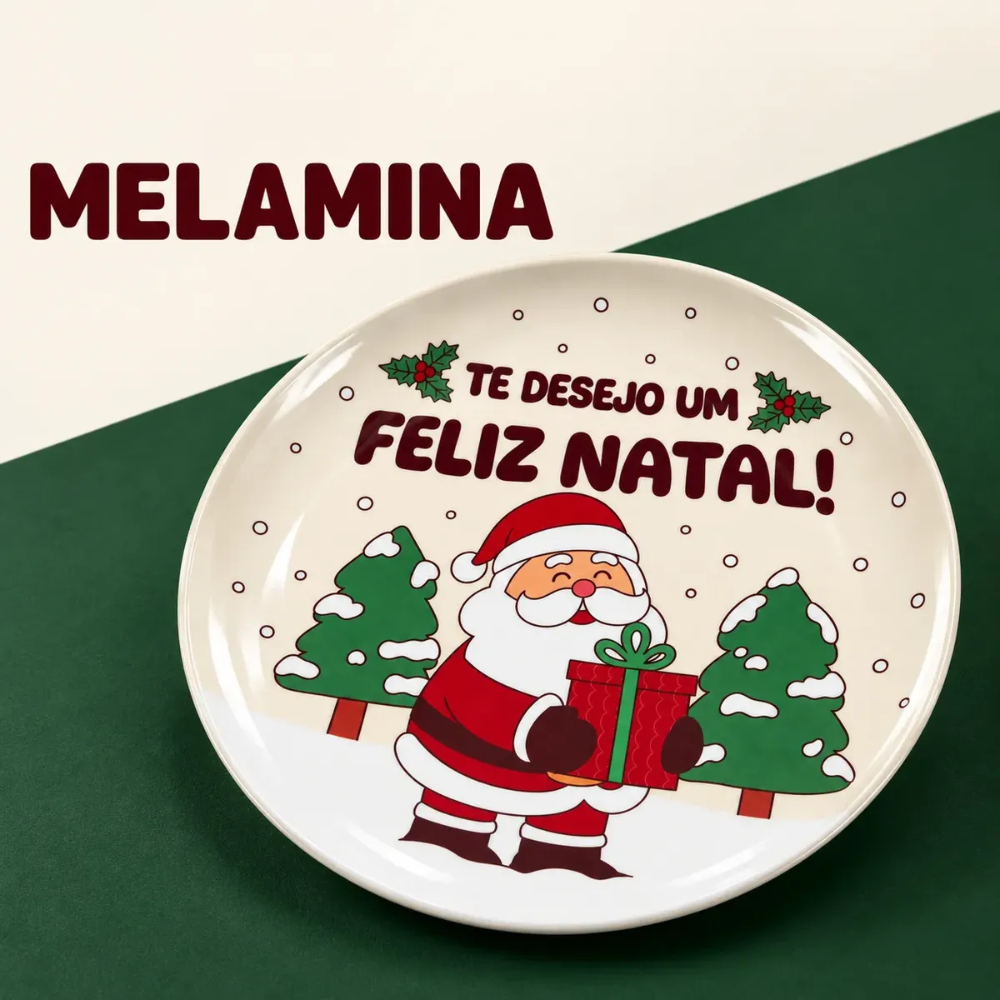 Prato Raso Presentes do Noel 25,4cm Melamina Multiart