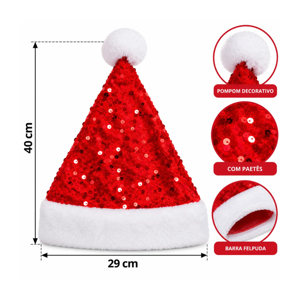 Gorro Natalino Papai Noel Vermelho e Branco 29x40cm Multiart