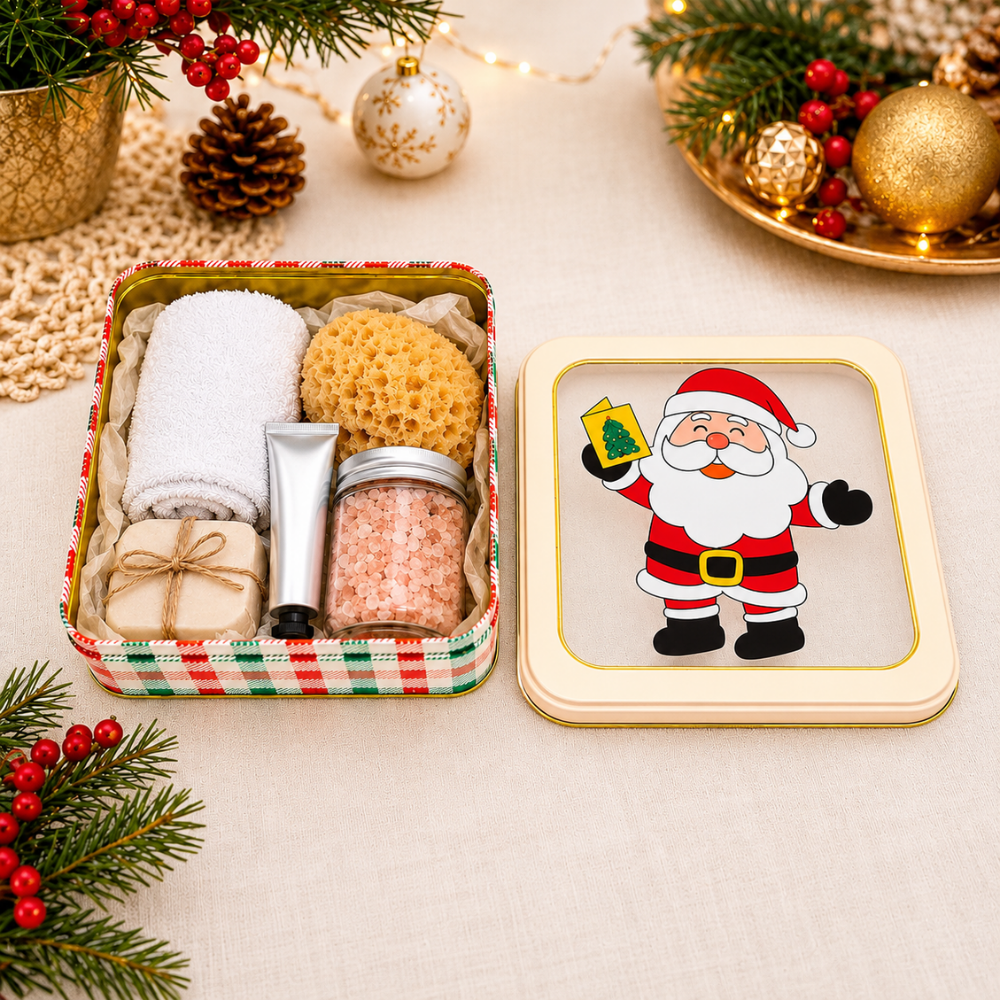 Lata Decorativa Quadrada de Natal 15,5x15,5x5,8cm Multiart
