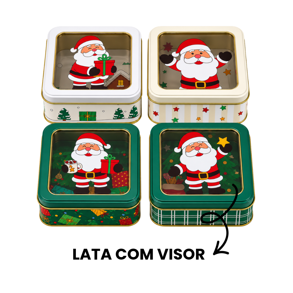 Lata Decorativa Quadrada de Natal 15,5x15,5x5,8cm Multiart