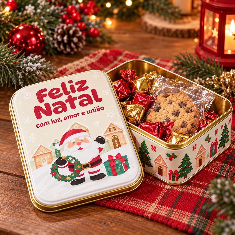Lata Decorativa Retangular de Natal 12,65x8,85x4,5cm Multiart
