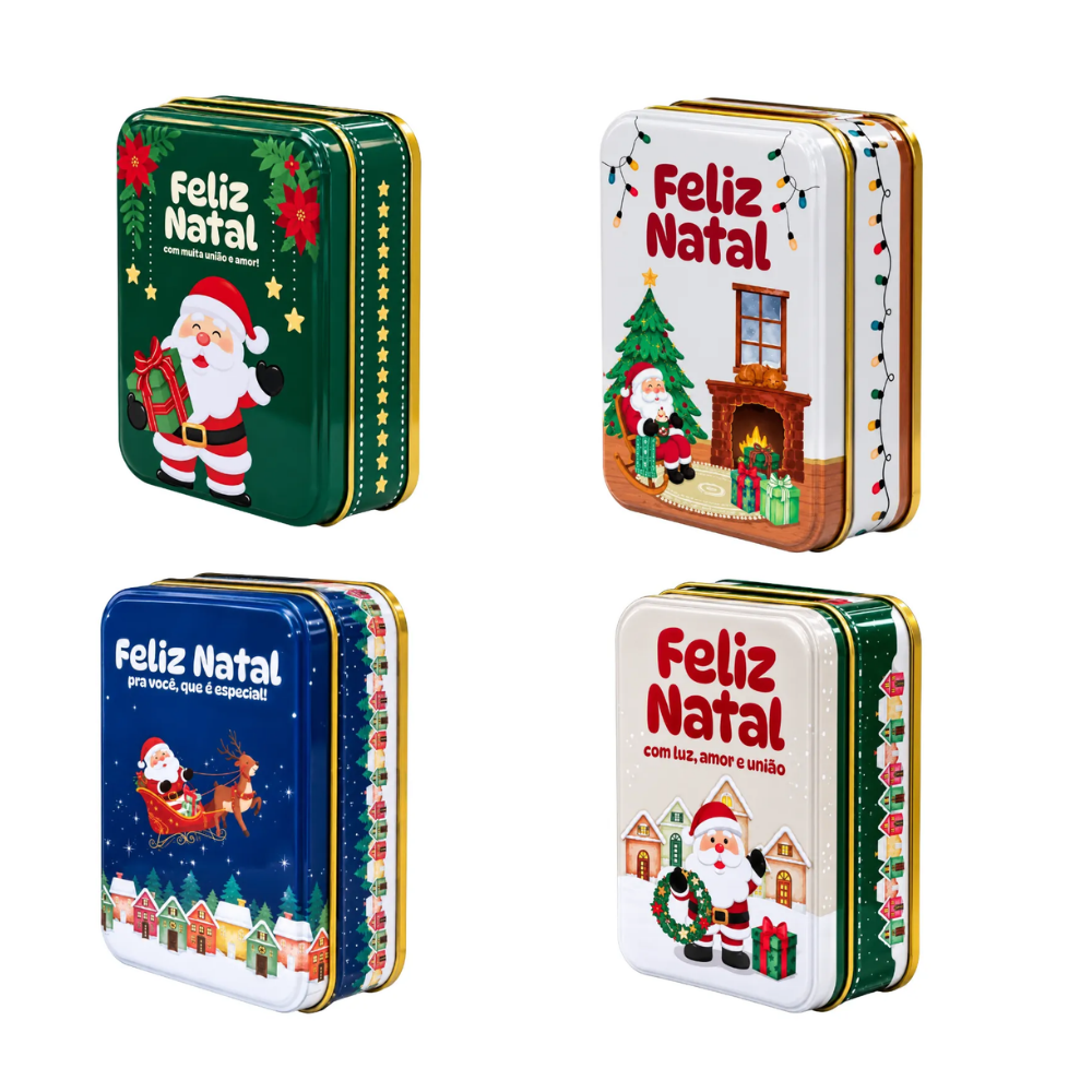 Lata Decorativa Retangular de Natal 12,65x8,85x4,5cm Multiart
