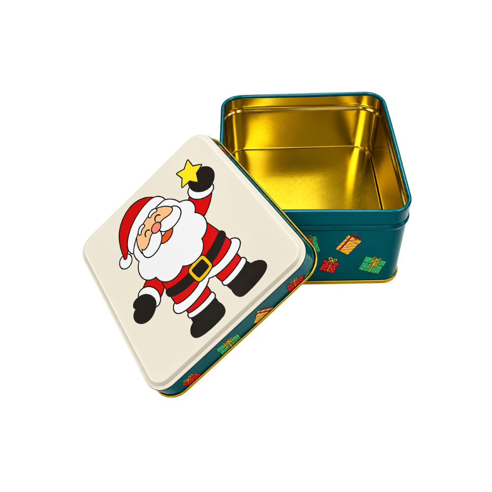 Lata Decorativa Quadrada de Natal 11x11x5,9cm Multiart