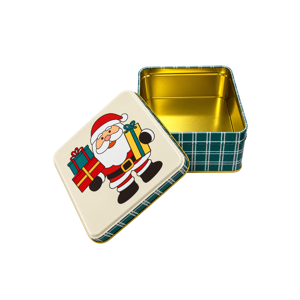 Lata Decorativa Quadrada de Natal 11x11x5,9cm Multiart