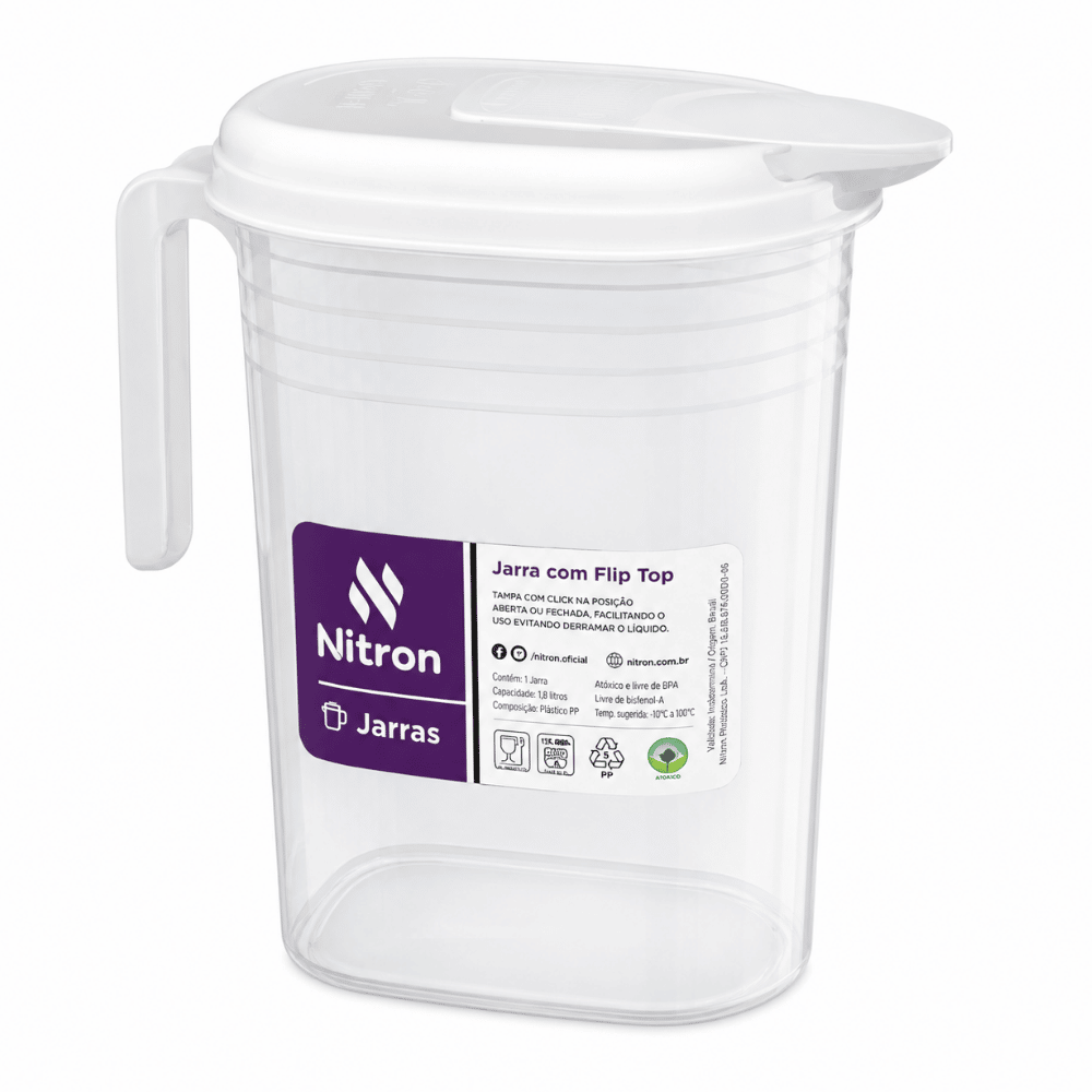 Jarra com Tampa Flip Top Branca 4L Nitron