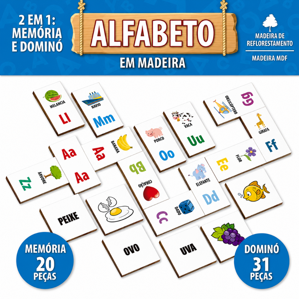 Alfabeto em Madeira 51 Peças Gala