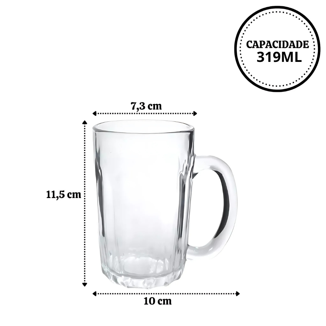 Kit C/6Pçs Caneca De Vidro 319Ml