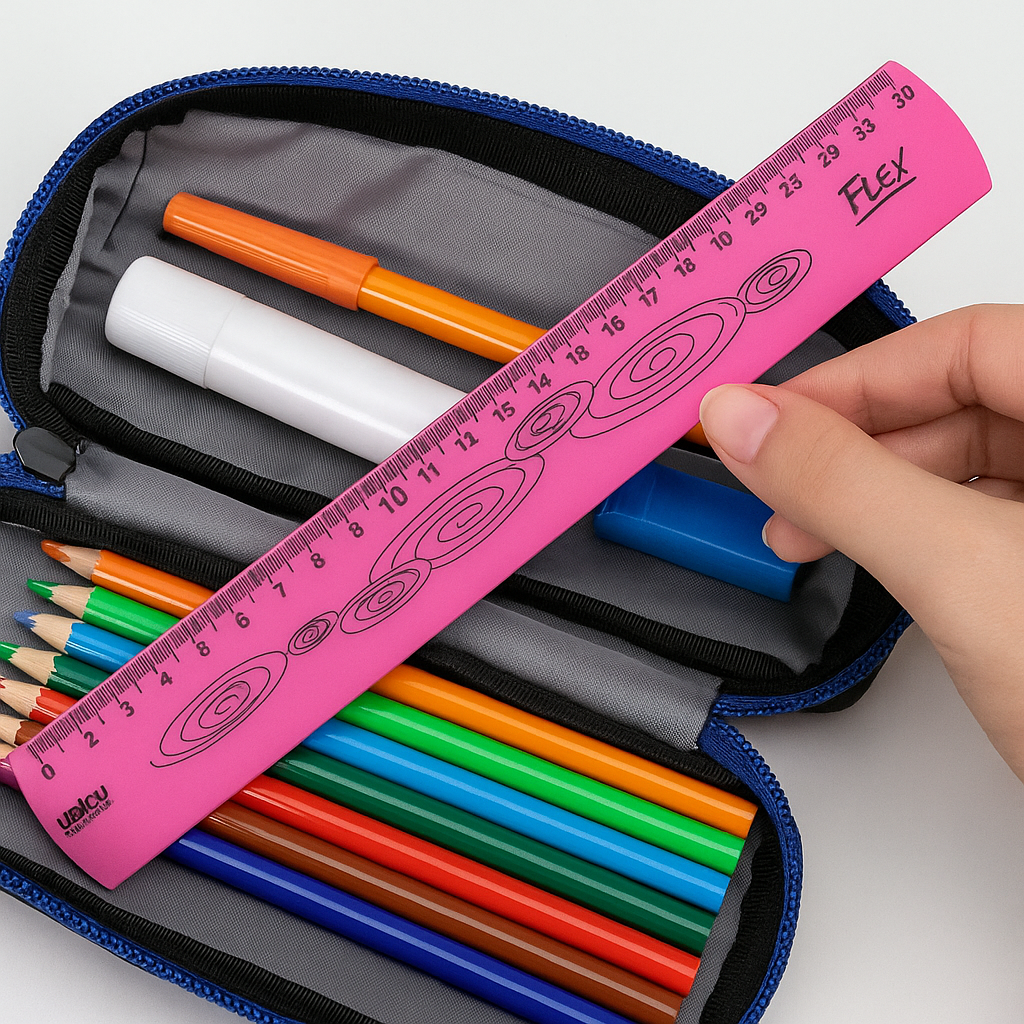 Regua 30Cm Flexivel Neon Rosa Waleu