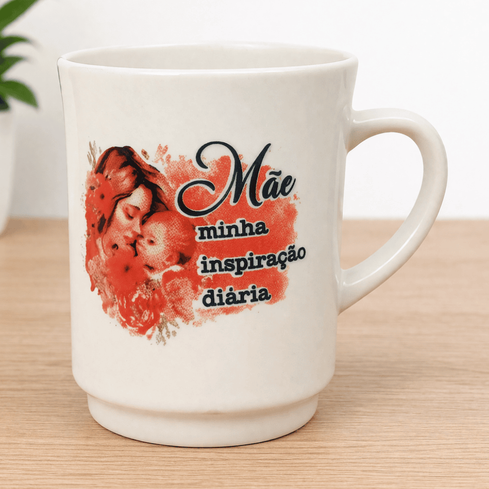 Caneca Americana Branca Decorada Mãe 220Ml Horacilio