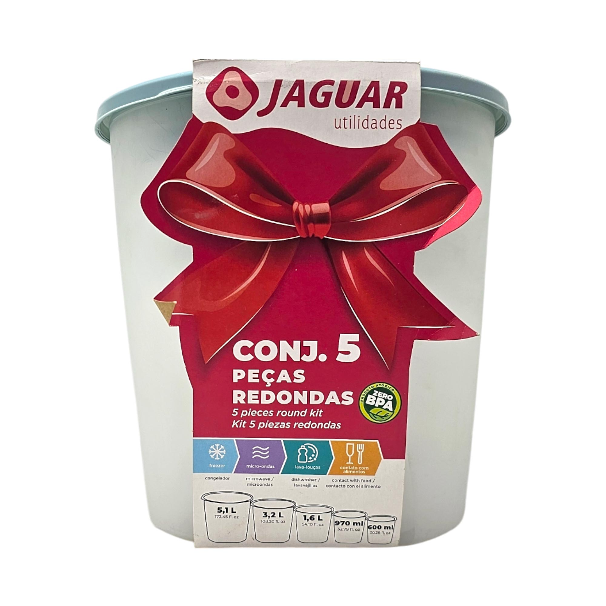 Conjunto Pote Mantimento Redondo 5 Peças Jaguar