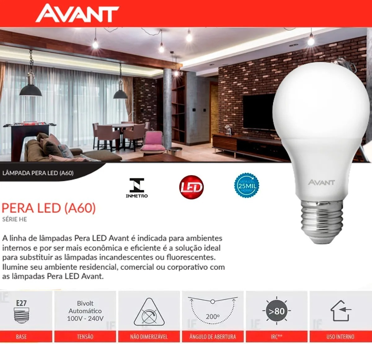 Lâmpada Led Per In Br6500K 200 9W Avant 335401378 - Cx 12 Unidades