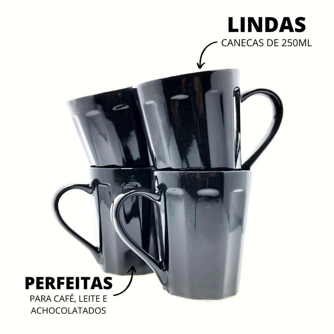 Caneca Canelada Preto Rr  - Cx 12 Unidades