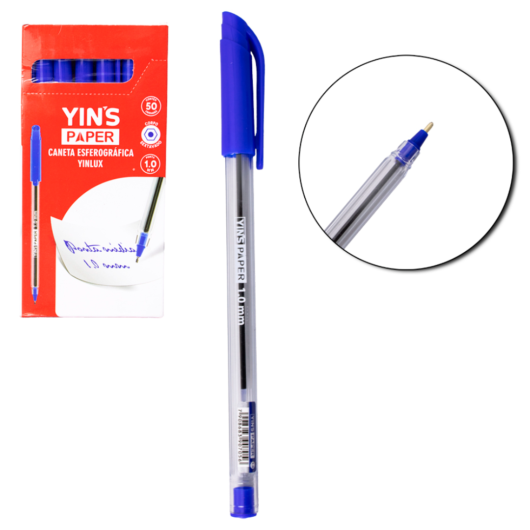 Caneta Esf Yinlux Azul 1,0Mm Yins  - Cx 24 Unidades