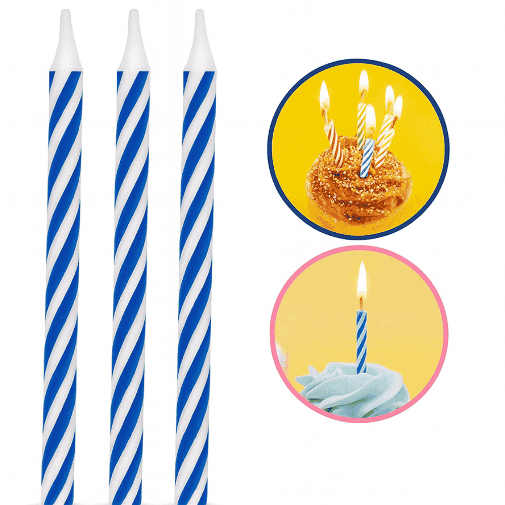 Vela Palito 5Cm Azul/Branco - Cx 12 Unidades