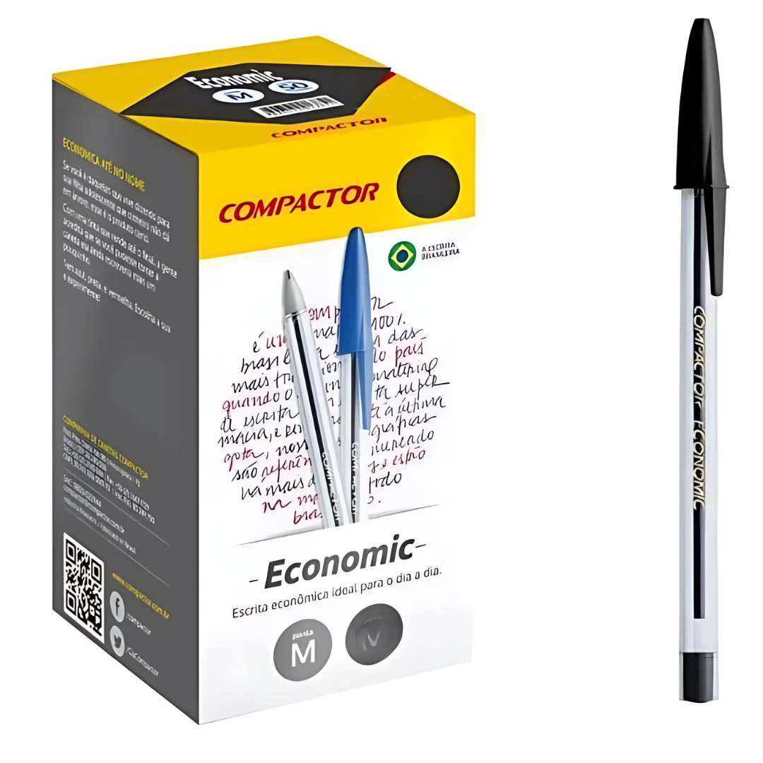 Caneta Esf Economic Cristal Pt Compactor  - Cx 50 Unidades