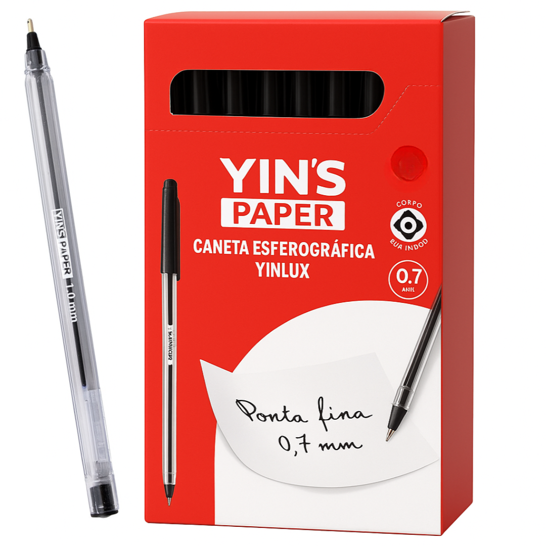 Caneta Esf Yinlux Preta 1,0Mm Yins - Cx 24 Unidades