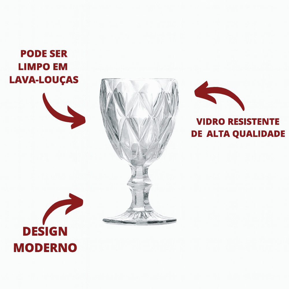 Taça De Vidro 310Ml  Diamond Chazak - Cx 6 Unidades