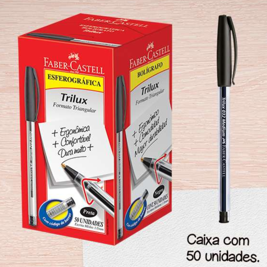 Caneta Esf Trilux Md Pt Faber Castell  - Cx 50 Unidades