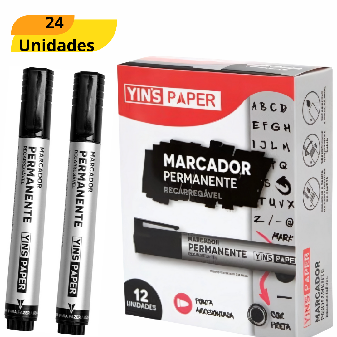 Marcador Permanente Recarr Pt Yins - Cx 24 Unidades