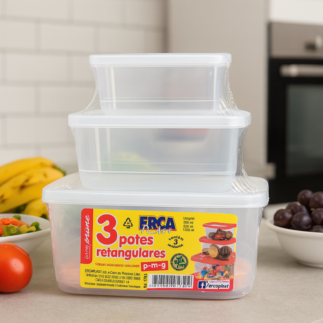 Conj Pote Ret Md 3Pcs Linha Prime Ercaplast - Cx 12 Unidades