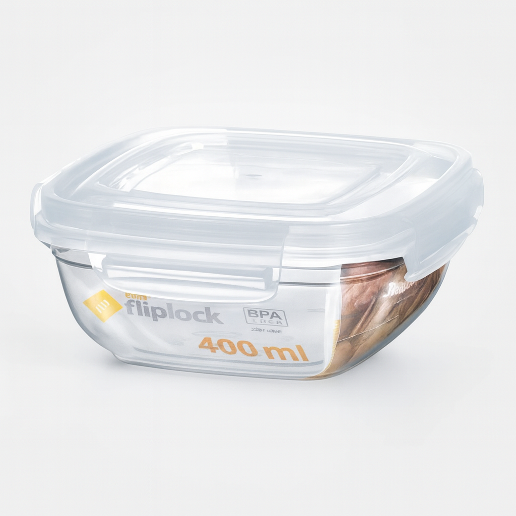 Pote Quadrado Fliplock 400Ml Rischioto  - Cx 12 Unidades
