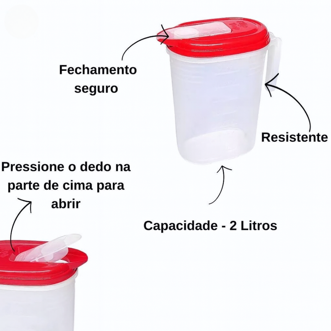 Jarra Graduada 2L Com Tampa Flip Top Vermelha Nitron - Cx 6 Unidades