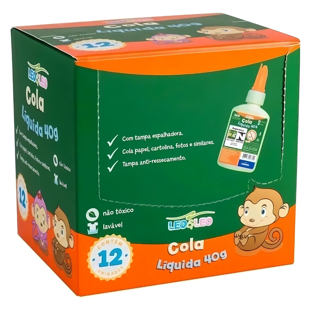 Cola Branca Escolar Liquida 40Gr Leo E Leo  - Cx 12 Unidades