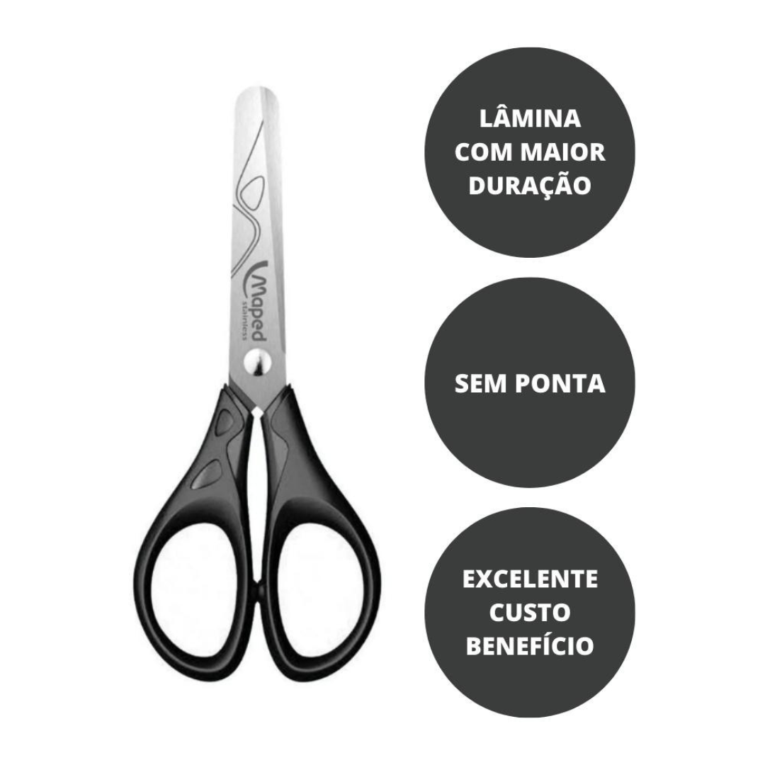 Tesoura 13 Essentials Preta Maped  - Cx 12 Unidades