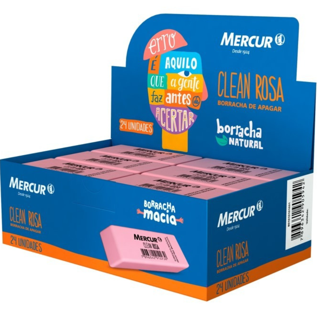 Borracha Clean Rosa Mercur 031 - Cx 24 Unidades