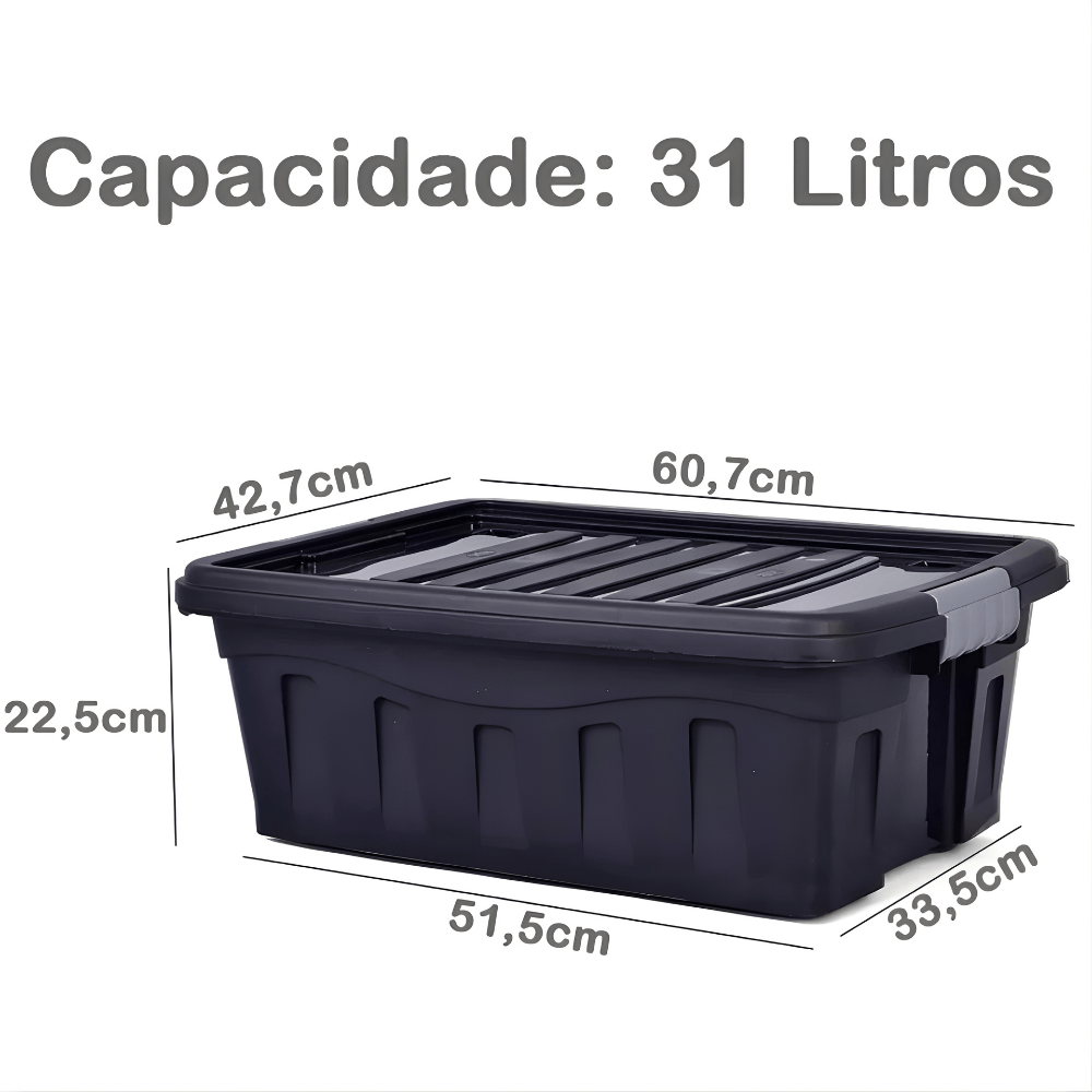 Caixa Org 31L C/Trava E Rodízio Pt - Cx 3 Unidades