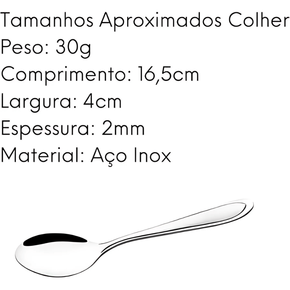 Colher De Mesa Inteiriço De Aço 19Cm - Cx 6 Unidades
