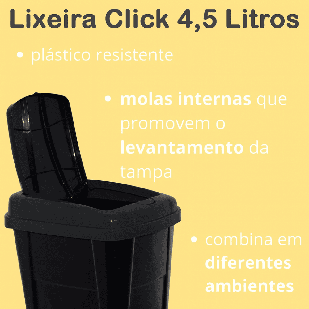 Lixeira Click 4,5L Silverblack Mb - Cx 6 Unidades