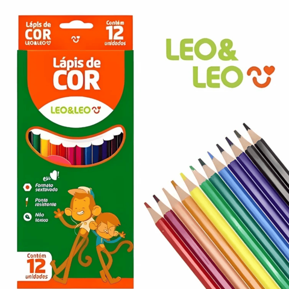 Lápis 12 Cores Sextavado Ecológico Leo&Leo - Cx 6 Unidades
