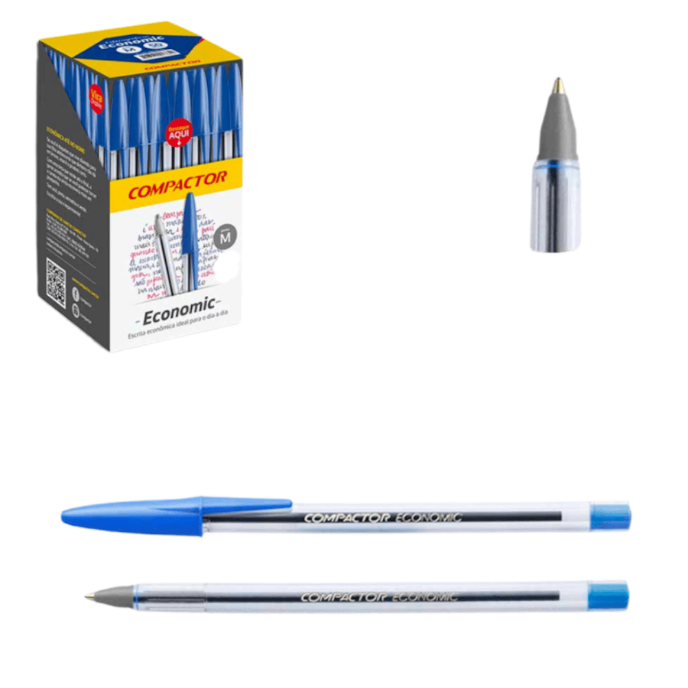 Caneta Esferográfica Economic Azul Compactor - Cx 6 Unidades